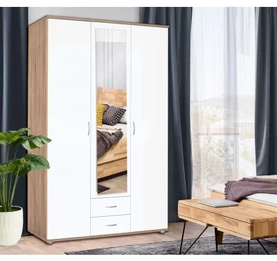 3-dveřová šatní skříň Twin, dub sonoma/bílá