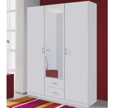 Bílá šatní skříň Case s 3 dveřmi a zrcadlem
