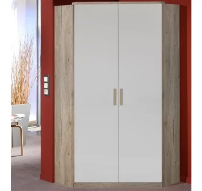Rohová šatní skříň Cariba v dekoru dub san remo a bílé barvě