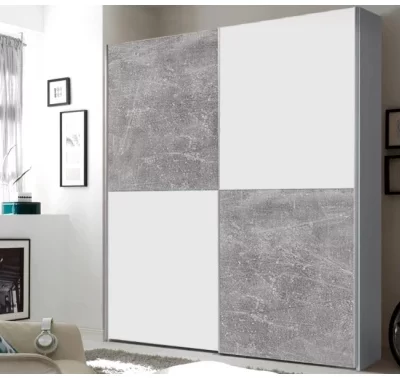 Šatní skříň Puls v bílé a šedobetonové imitaci