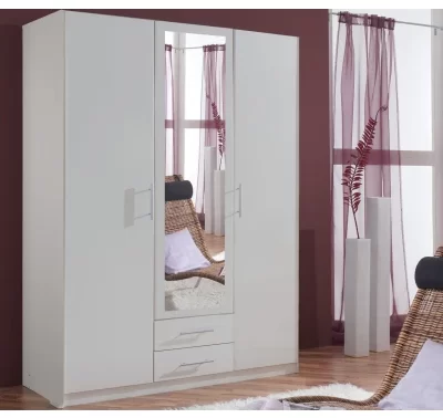 Bílá šatní skříň se zrcadlem Cliff, 135 cm