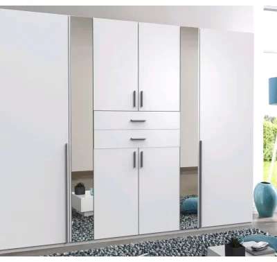 Bílá šatní skříň Vanea se zrcadly a prostornými zásuvkami