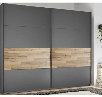 Šatní skříň s posuvnými dveřmi Rivoli, dub a grafit