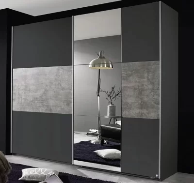 Šatní skříň Prenzlau v tmavé šedé s posuvnými dveřmi