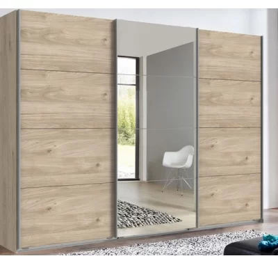 Šatní skříň Ernie v dekoru dub hickory se zrcadlem