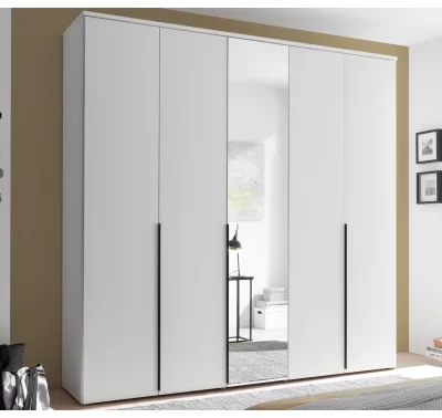 Bílá šatní skříň se zrcadlem Kevo, 225 cm