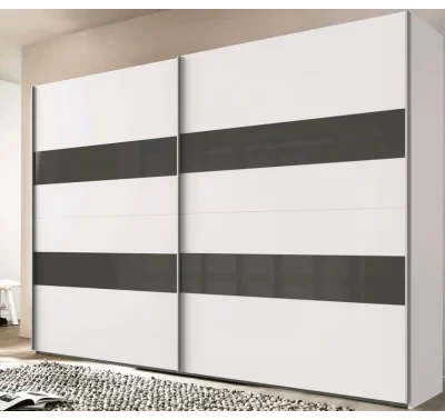 Šatní skříň Altona s bílou konstrukcí a šedým sklem