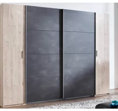 Šatní skříň Lotto, 270 cm, dub hickory a antracitová ocel