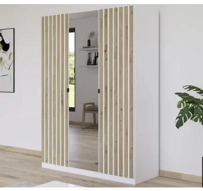 Šatní skříň Genua se zrcadlem v bílé a dub artisan