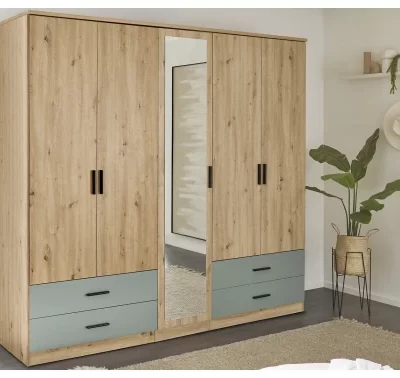 Šatní skříň se zrcadlem Savina v dub artisan a šalvějové