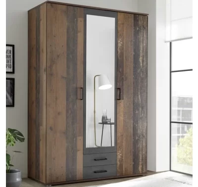 Šatní skříň Chicago 120 cm v vintage optice se zrcadlem