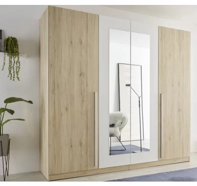 Šatní skříň Cano se zrcadlem v dub san remo/bílá