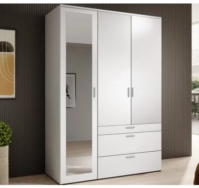 Bílá šatní skříň se zrcadlem Vesala, 135 cm