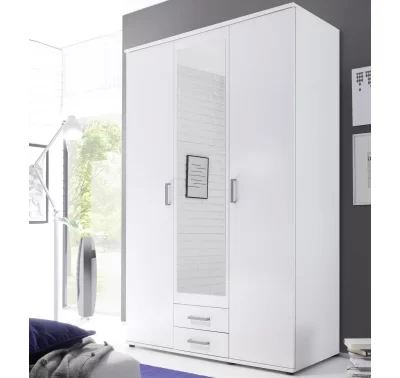 Bílá šatní skříň Karl se zrcadlem a zásuvkami