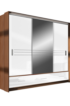 Šatní skříň Amsterdam s bílým leskem a zrcadlem