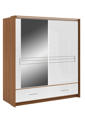 Šatní skříň Amsterdam s bílým leskem a zrcadlem