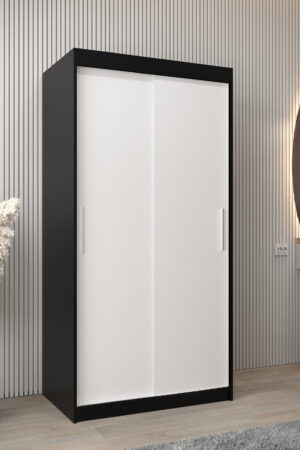 Šatní skříň Abi T0 s černým korpusem a bílými dveřmi