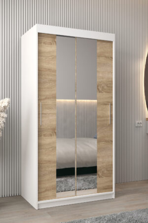 Šatní skříň Abi T1 s bílým korpusem a dubovými dveřmi