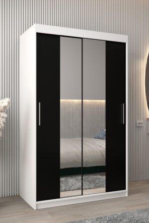 Šatní skříň Abi T1 s bílým korpusem a černými dveřmi