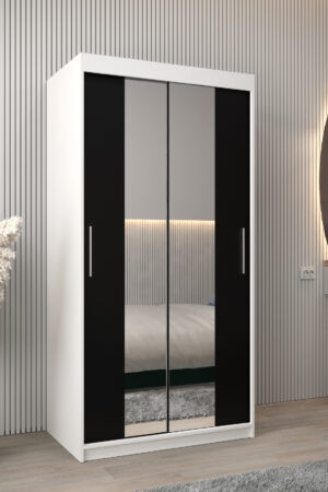 Šatní skříň Abi T1 s bílým korpusem a černými dveřmi