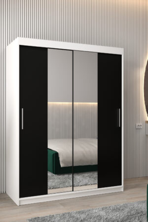 Šatní skříň Abi T1 v bílé barvě s černými dveřmi