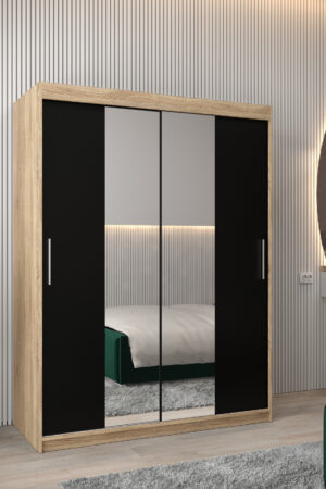 Šatní skříň Abi T1 v dubu Sonoma s černými dveřmi