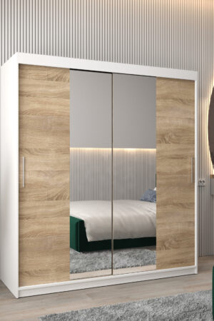 Šatní skříň Abi T1 s bílým korpusem a dubovými dveřmi