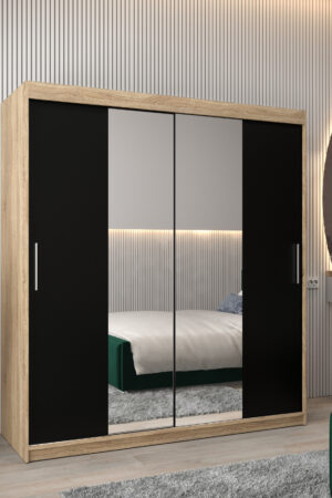 Šatní skříň Abi T1 v dekoru dub sonoma s černými dveřmi