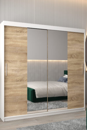 Šatní skříň Abi T1 v bílé barvě s dubovými dveřmi