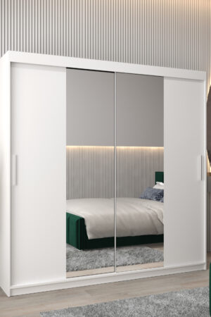 Šatní skříň Abi T1 s bílými posuvnými dveřmi a zrcadlem