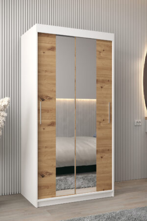 Šatní skříň Abi T1 v bílé barvě s dubovými dveřmi