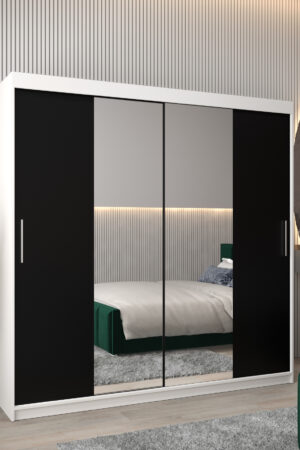 Šatní skříň Abi T1 bílá s černými dveřmi a zrcadlem