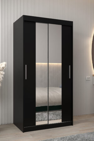Šatní skříň Abi T1 v černé barvě s posuvnými dveřmi