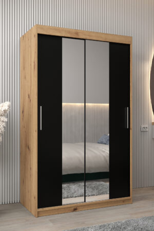 Šatní skříň Abi T1 v dub artisan s černými dveřmi