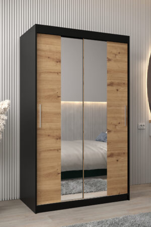 Šatní skříň Abi T1 v černé barvě s dubovými dveřmi