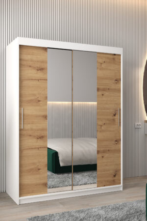 Šatní skříň Abi T1 v bílé barvě s dubovými dveřmi