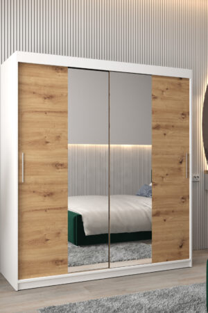 Šatní skříň Abi T1 s bílým korpusem a dubovými dveřmi