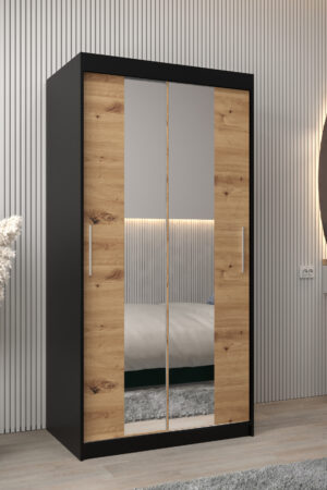 Šatní skříň Abi T1 v černé barvě s dubovými dveřmi