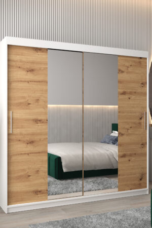 Šatní skříň Abi T1 s bílým korpusem a dubovými dveřmi