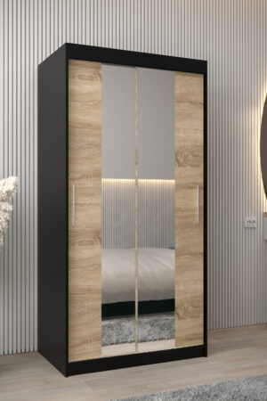 Šatní skříň Abi T1 s černým korpusem a dubovými dveřmi