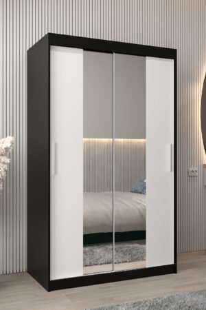 Šatní skříň Abi T1 s černým korpusem a bílými dveřmi