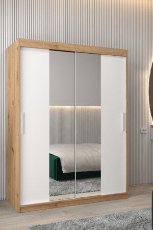 Šatní skříň Abi T1 v dekoru dub artisan s bílými dveřmi.