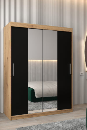 Šatní skříň Abi T1 s černými posuvnými dveřmi