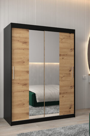 Šatní skříň Abi T1 v černé barvě s dubovými dveřmi