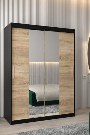 Šatní skříň Abi T1 v černé barvě s dubovými dveřmi