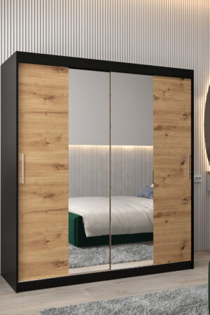 Šatní skříň Abi T1 s černým korpusem a dubovými dveřmi