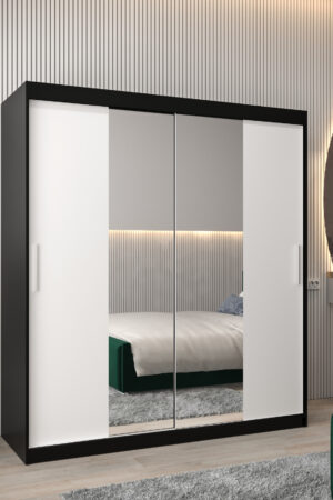 Šatní skříň Abi T1 s černým korpusem a bílými dveřmi