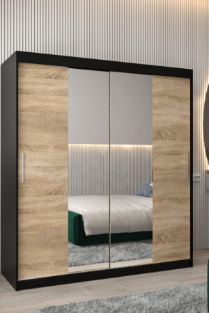 Šatní skříň Abi T1 v černé barvě s dubovými dveřmi