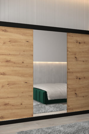 Šatní skříň Abi T1 v černé barvě s dubovými dveřmi