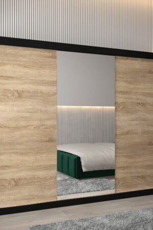 Šatní skříň Abi T1 černá s dubovými dveřmi